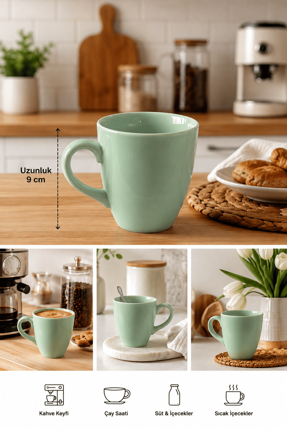 Minimal Seramik Kupa Yeşil 175 ML 