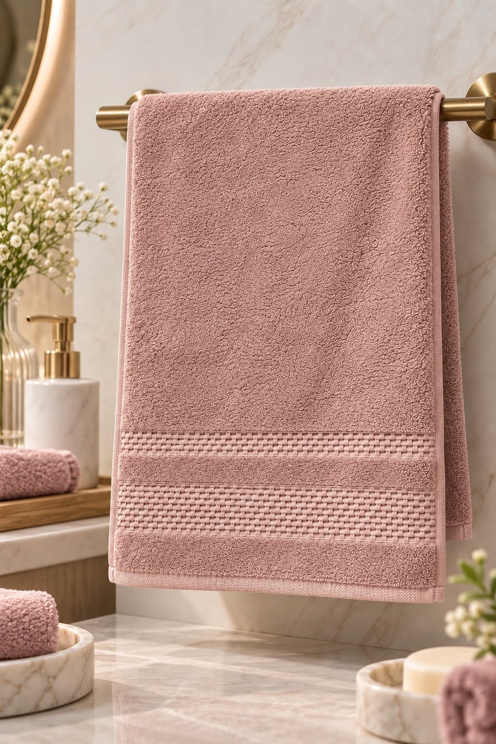 Pamuklu Banyo 90X45Cm Ölçülü El Yüz Havlusu Gül Kurusu