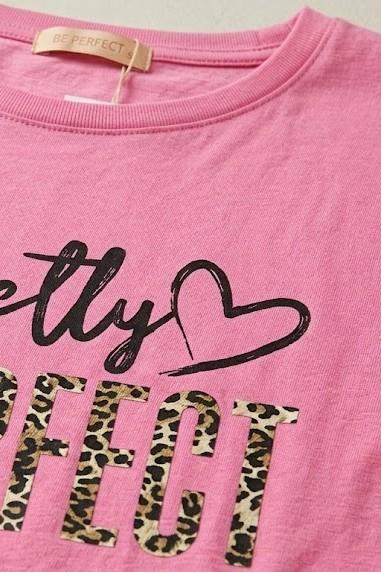 Kadın Bol Kesim Bisiklet Yaka Kısa Kol Tshirt Pembe