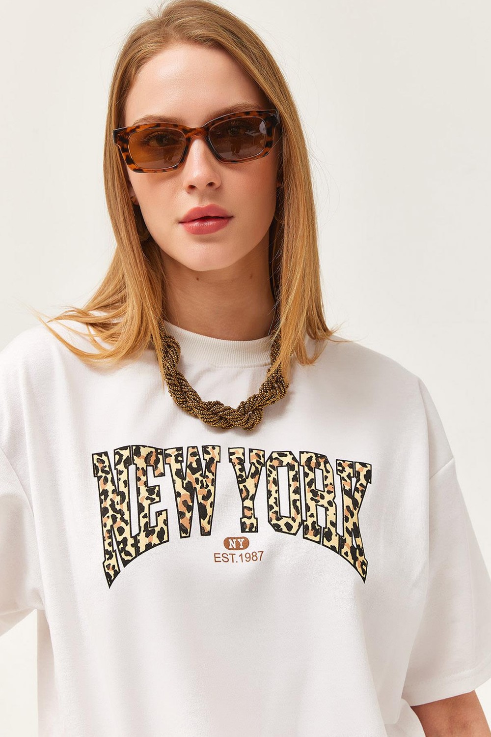 Bisiklet Yaka Oversize Tshirt Beyaz