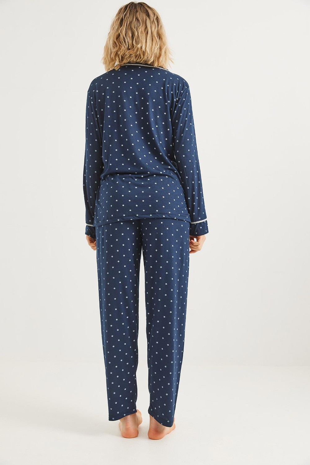 Düğmeli Uzun Kollu Pijama Takımı Lacivert