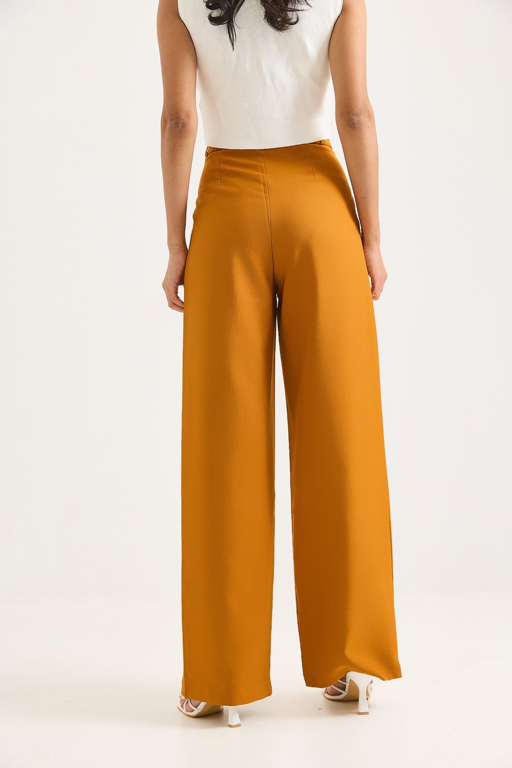 Yüksek Bel Bol Paça Pantalon Hardal