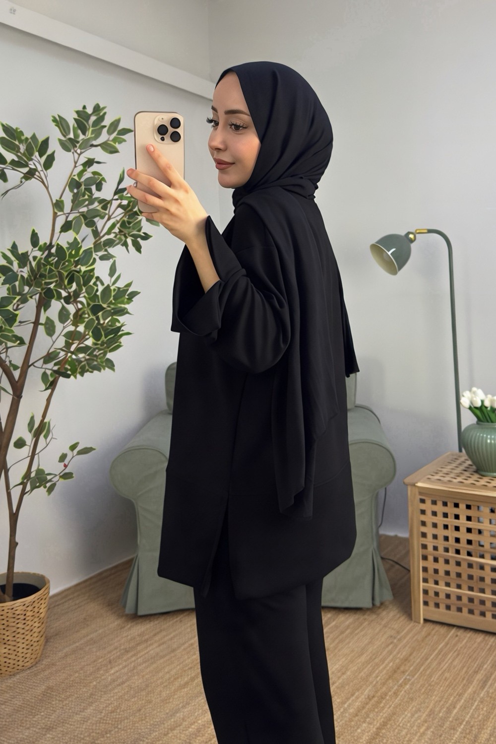 Kadın Oversize Manşet Detaylı Tunik Siyah