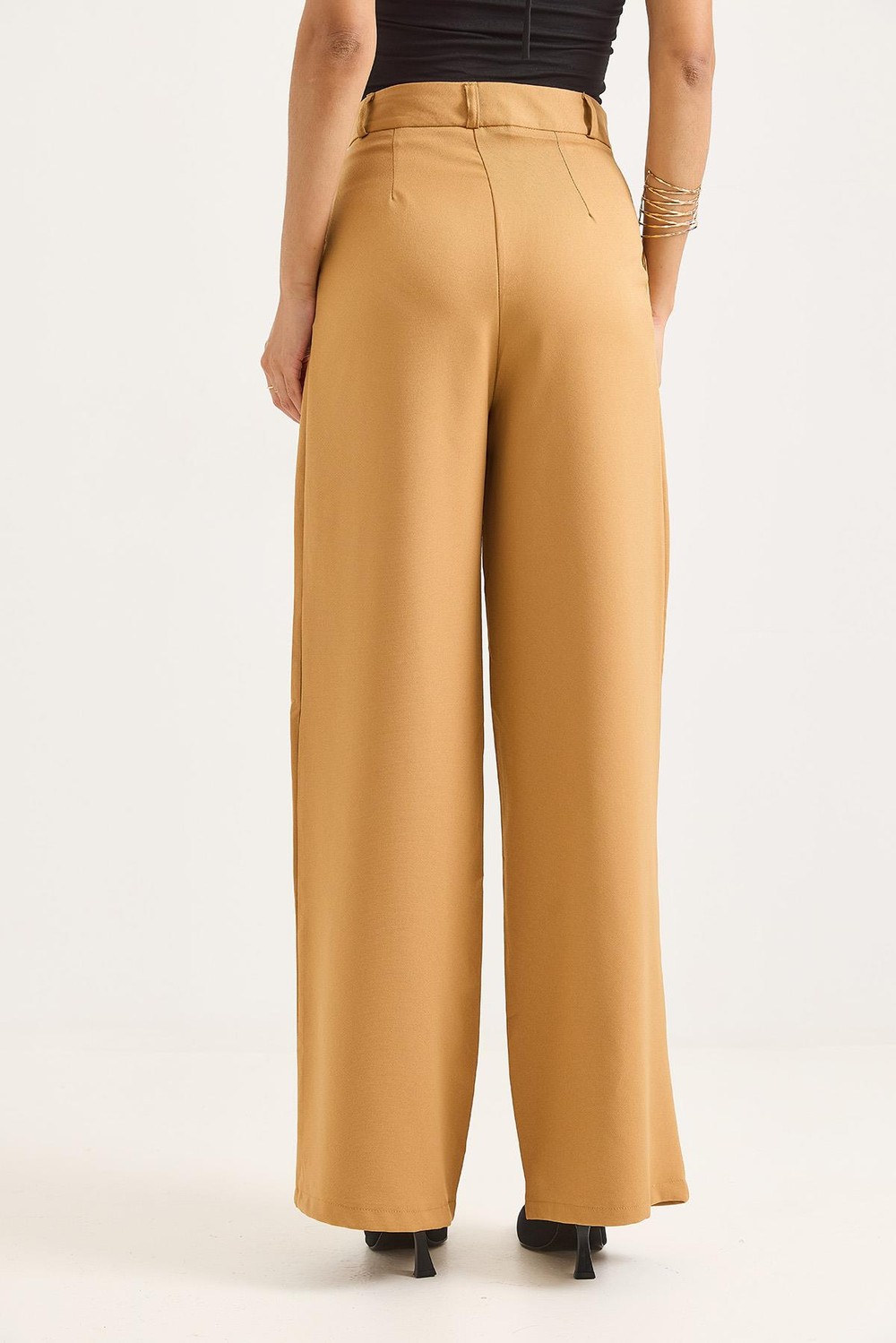 Yüksek Bel Bol Paça Pantalon Taba