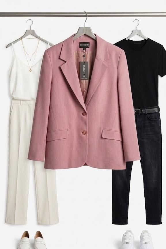 Kadın Oversize Çift Düğmeli Blazer Ceket Pembe