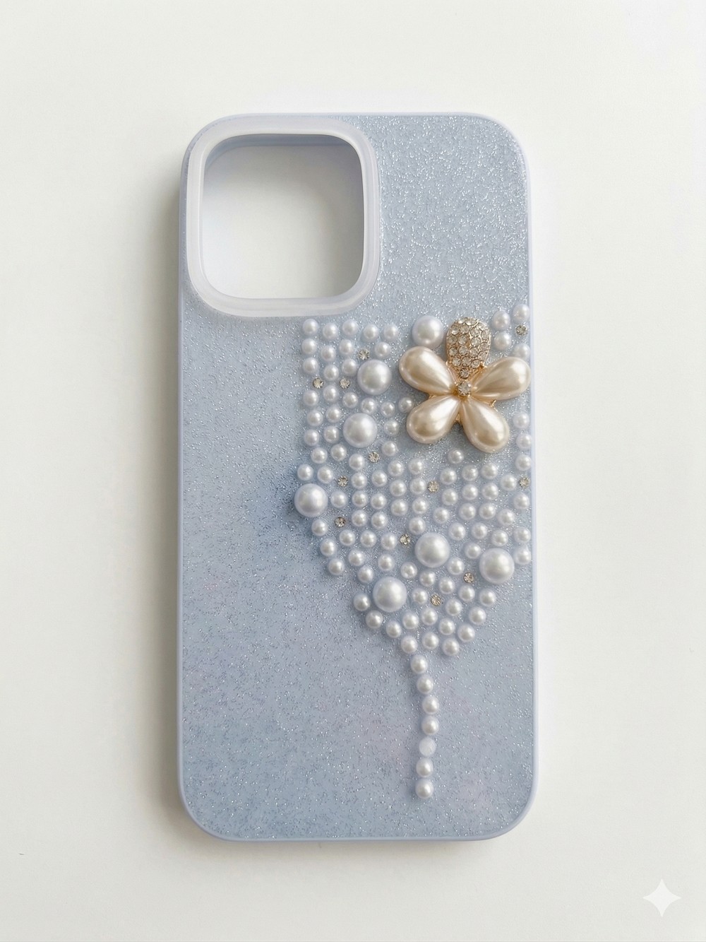 İphone 17 Pro Max Uyumlu İnci ve Glitter Detaylı Kılıf Mavi