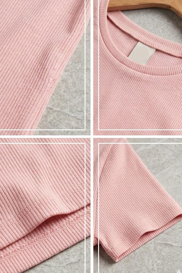 Kadın Bisiklet Yaka Kaşkorse Crop Bluz Pembe