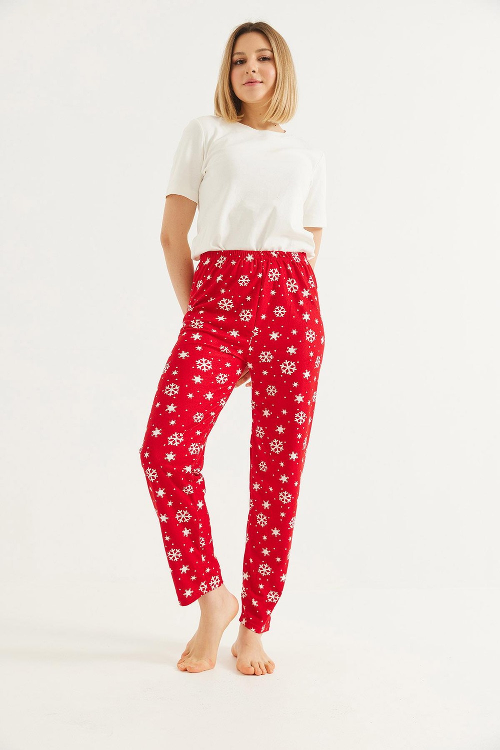 Beli Lastikli Kadın Pijama Altı Kırmızı