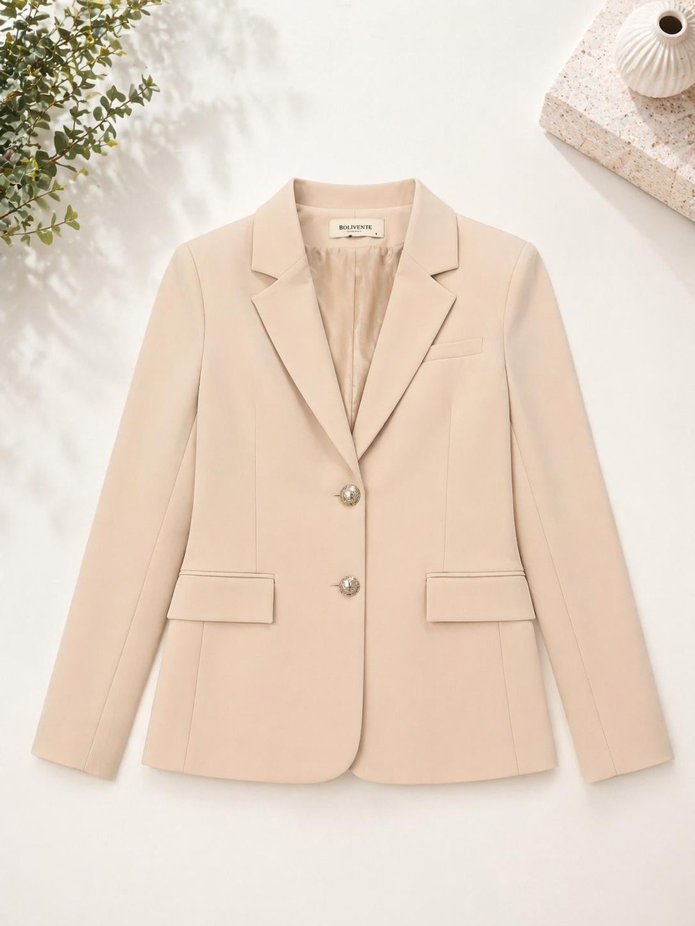 Kadın Oversize Düğmeli Blazer Ceket Bej