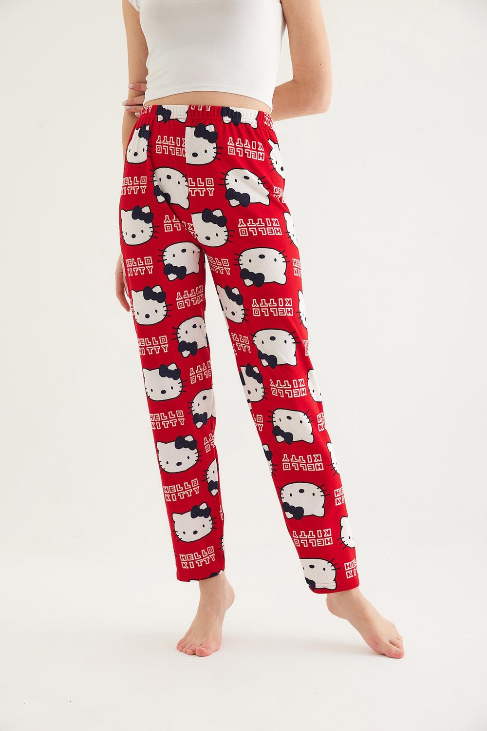  Beli Lastikli Kadın Pijama Altı Kırmızı