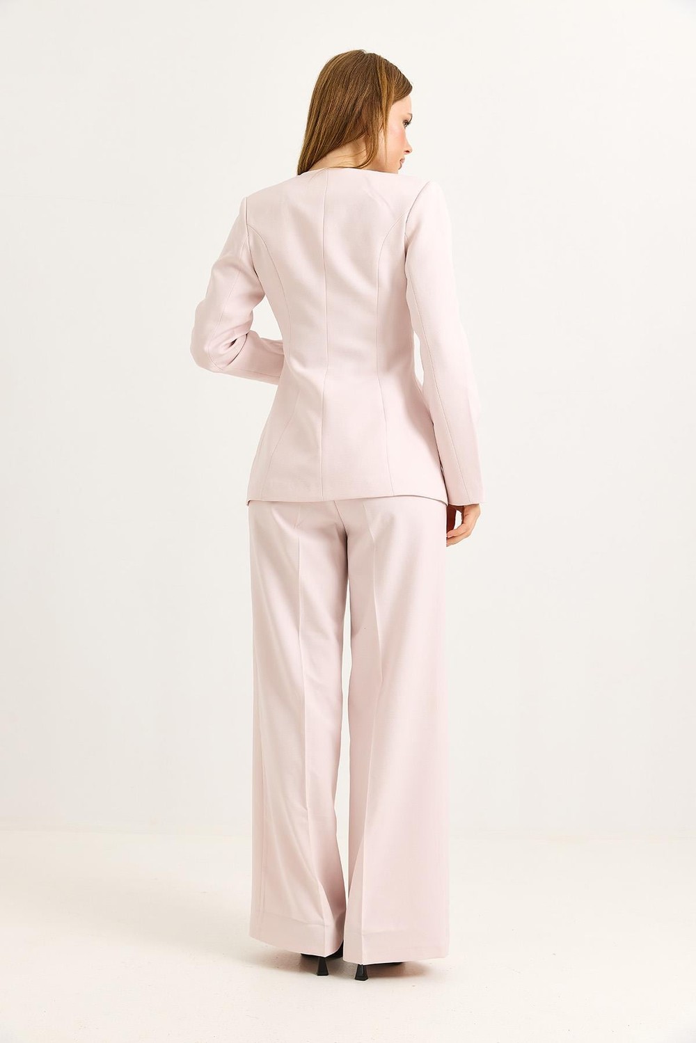 Astarlı Dokuma Blazer Ceketli Pembe Takım