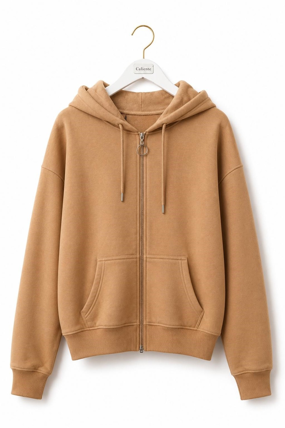 Kadın Kapüşonlu Fermuar Detaylı Cepli Sweatshirt Sütlü Kahve