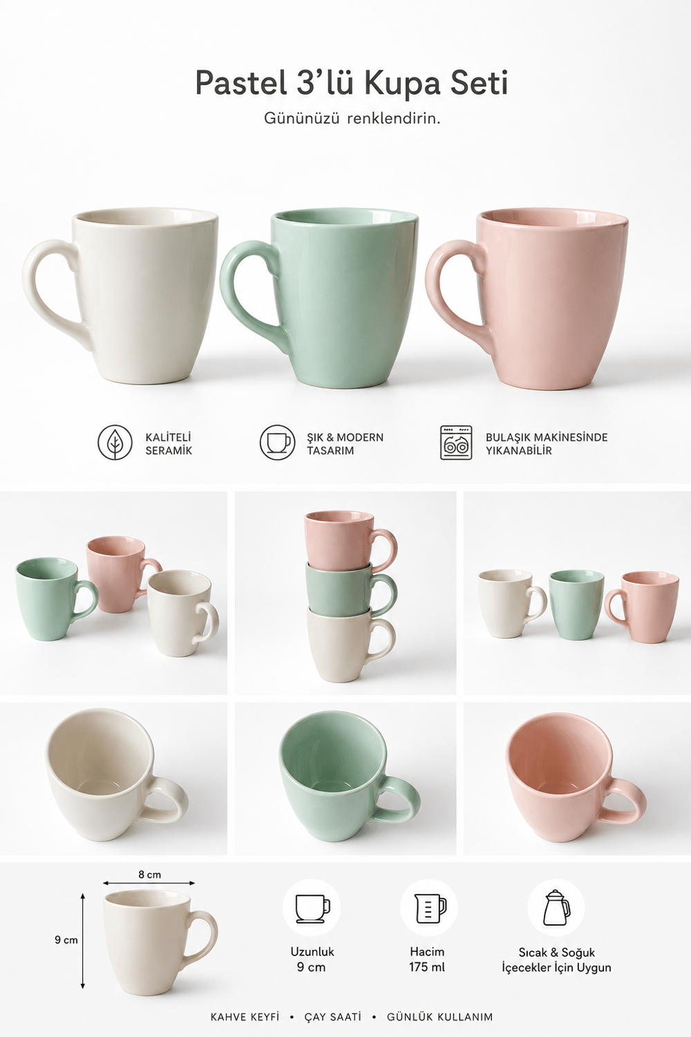 Minimal Seramik Kupa 3lü Set