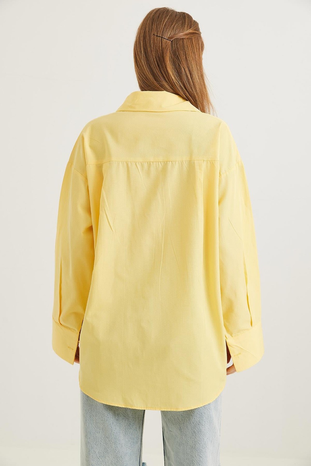 Ayıcık Nakışlı Oversize Basic Gömlek Sarı