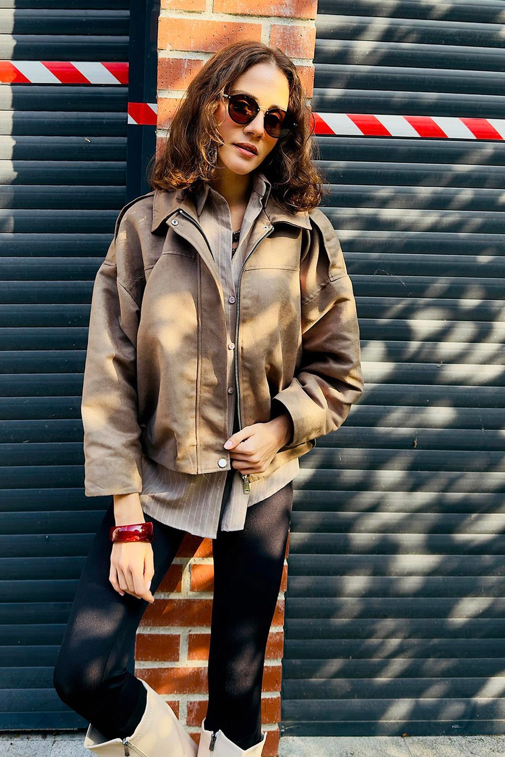 Kadın Kadife Kumaş Oversize Salaş Mont Vizon