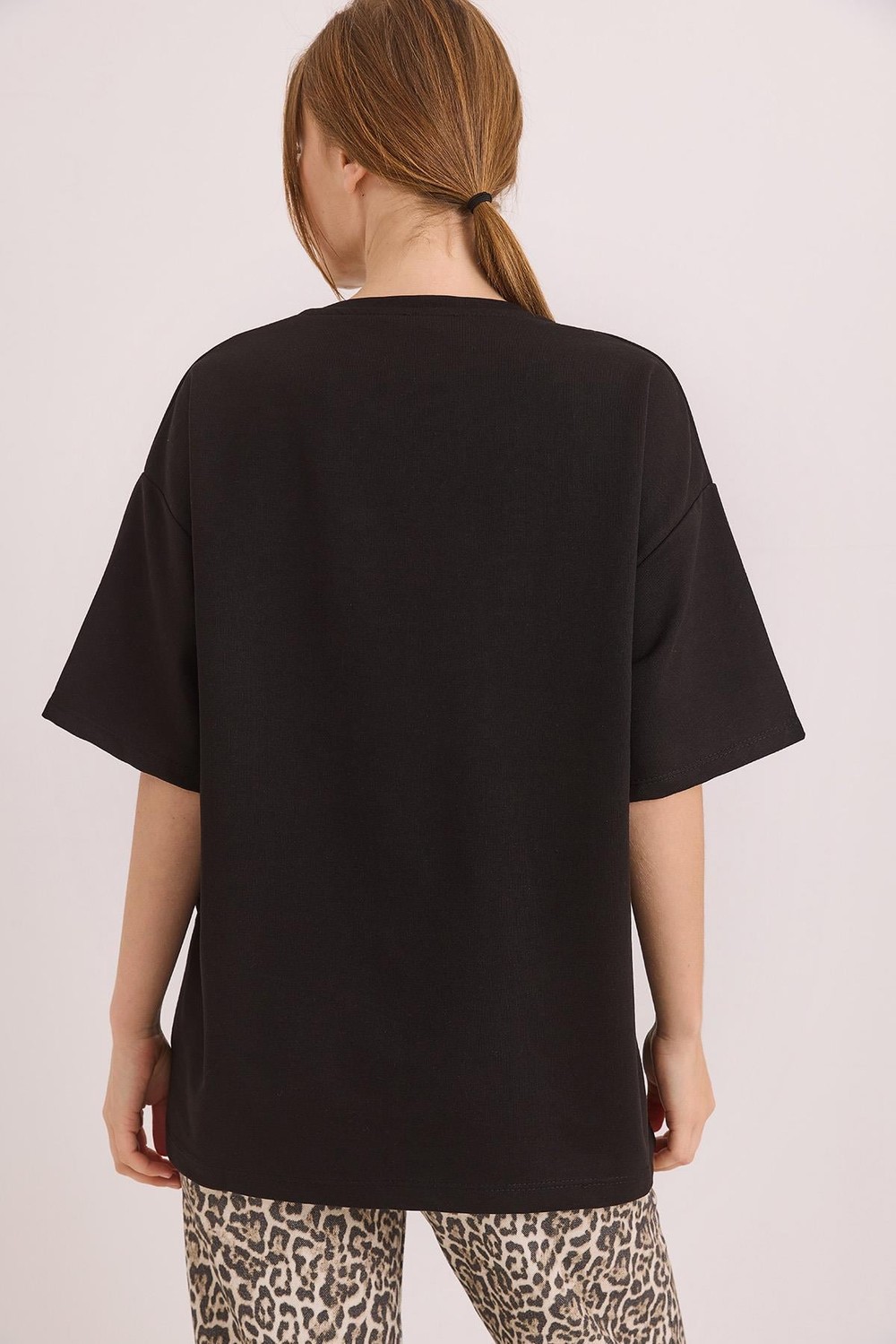 Mom Nakışlı Oversize İki İplik Tshirt Siyah