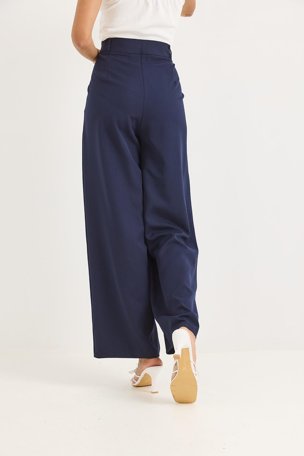Yüksek Bel Bol Paça Pantalon Lacivert