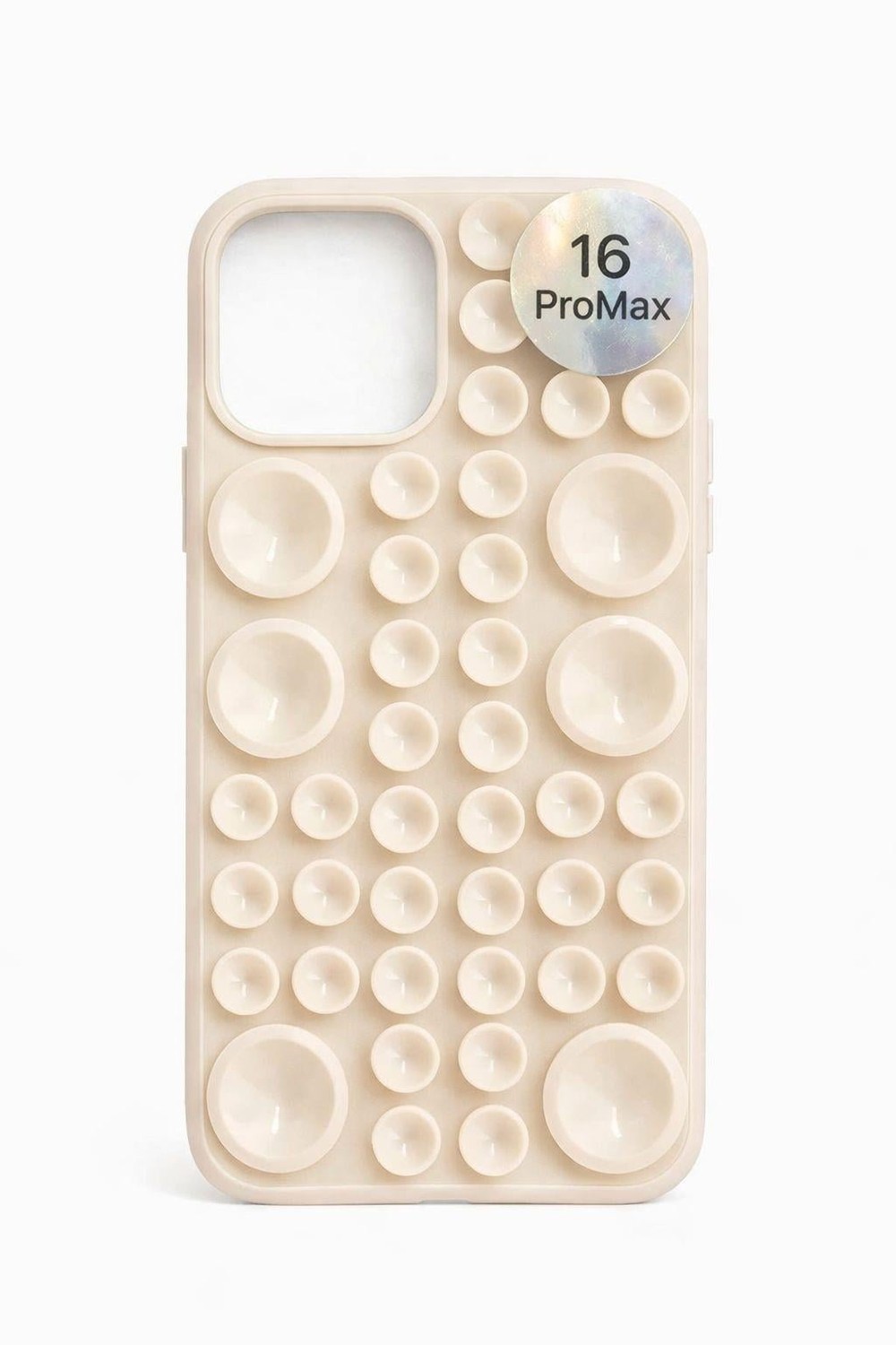 İphone  16 Pro Max Uyumlu Vantuzlu ve Pop-it Özellikli Kılıf Krem