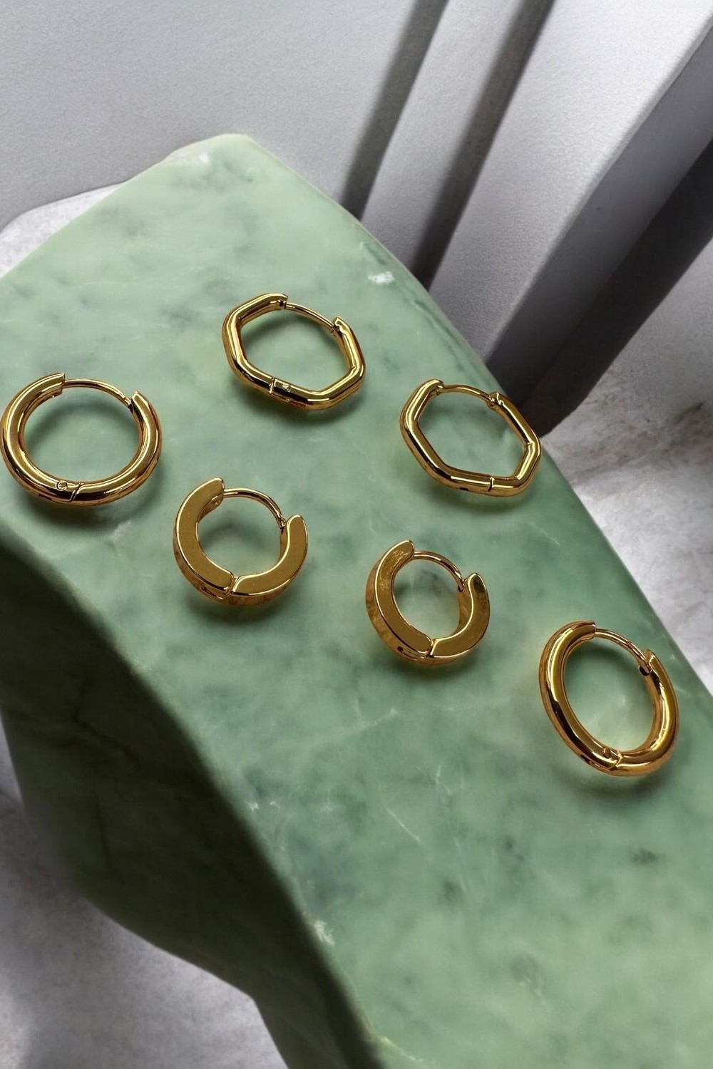 6 lı  Çelik Minimal Halka Üç Modelli  Gold Küpe