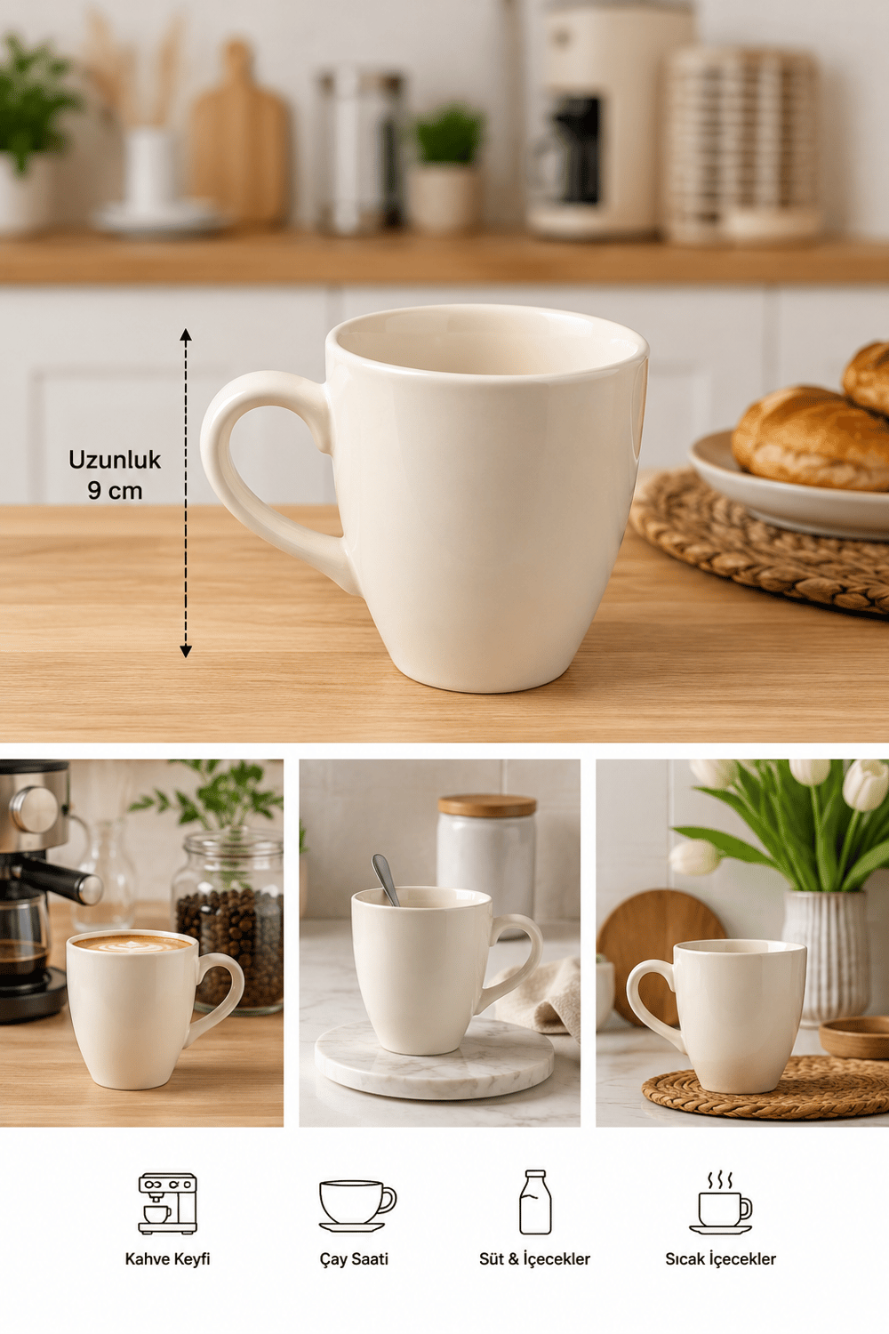 Minimal Seramik Kupa Ekru 175 ML 