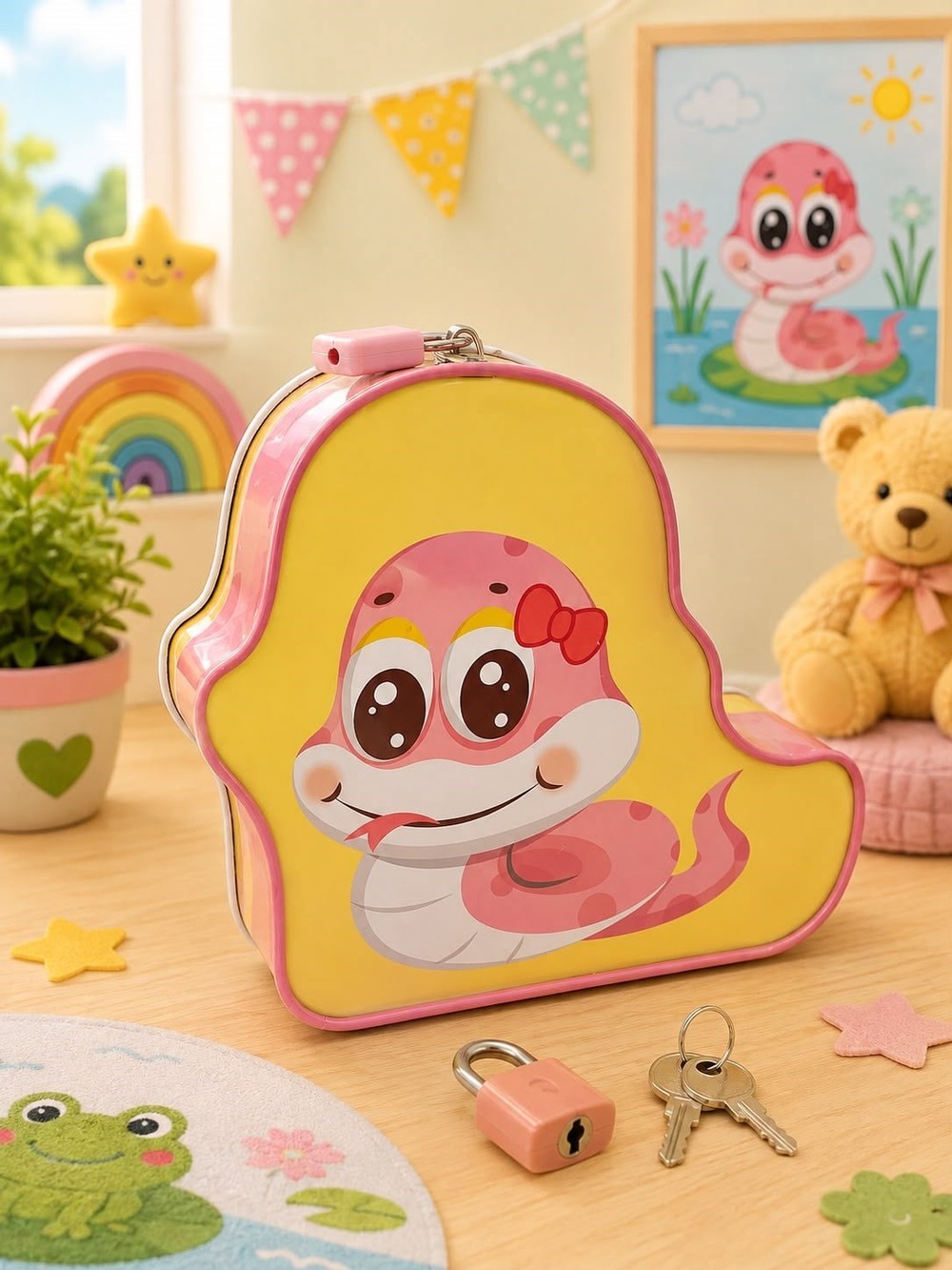 Yılan Kilitli Kumbara Pembe