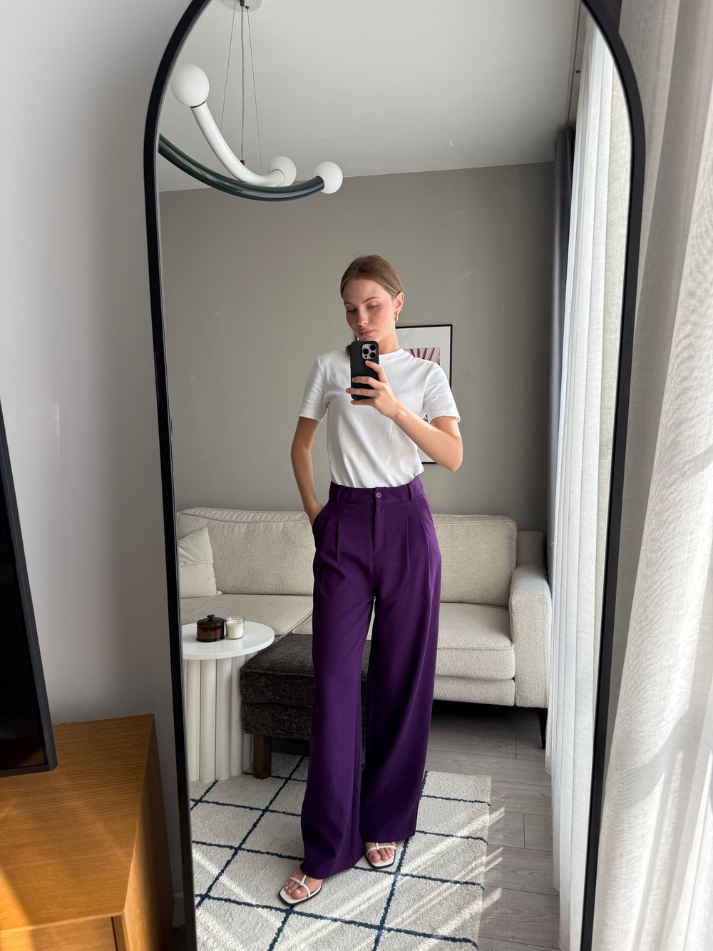 Yüksek Bel Bol Paça Pantalon Mor