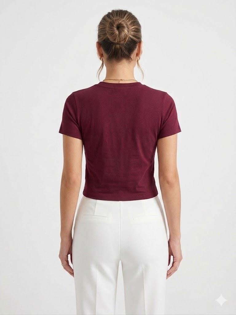 Kadın İnci Fiyonklu Crop Bluz Bordo