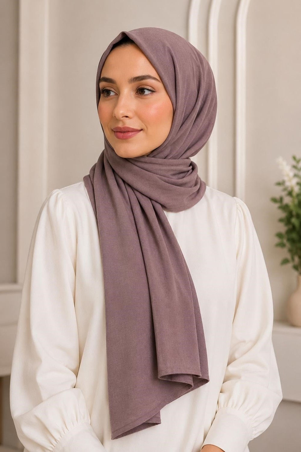Kadın 180X65 Ölçülü Penye Şal Pudra