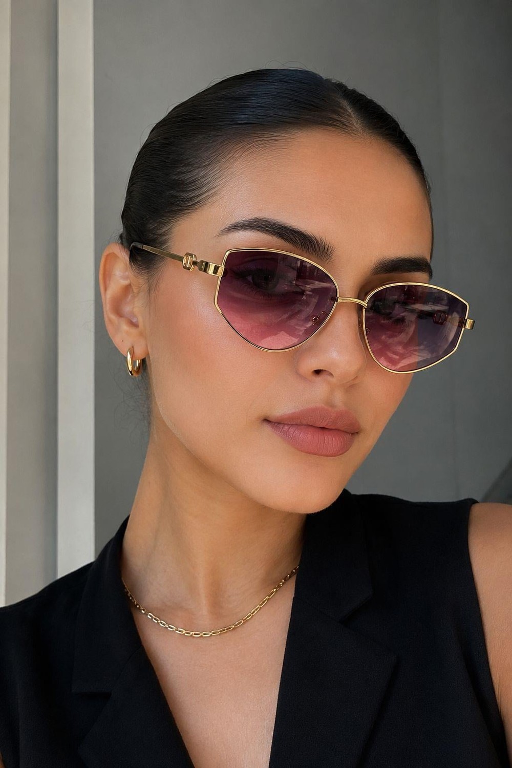 Gold Çerçeveli Güneş Gözlüğü Pembe