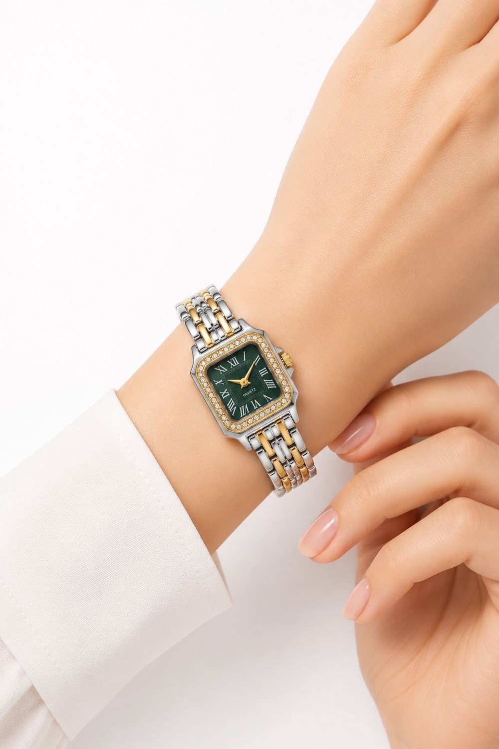 Yeşil Kardanlı Vintage Çelik Kol Saati Gold/Gümüş