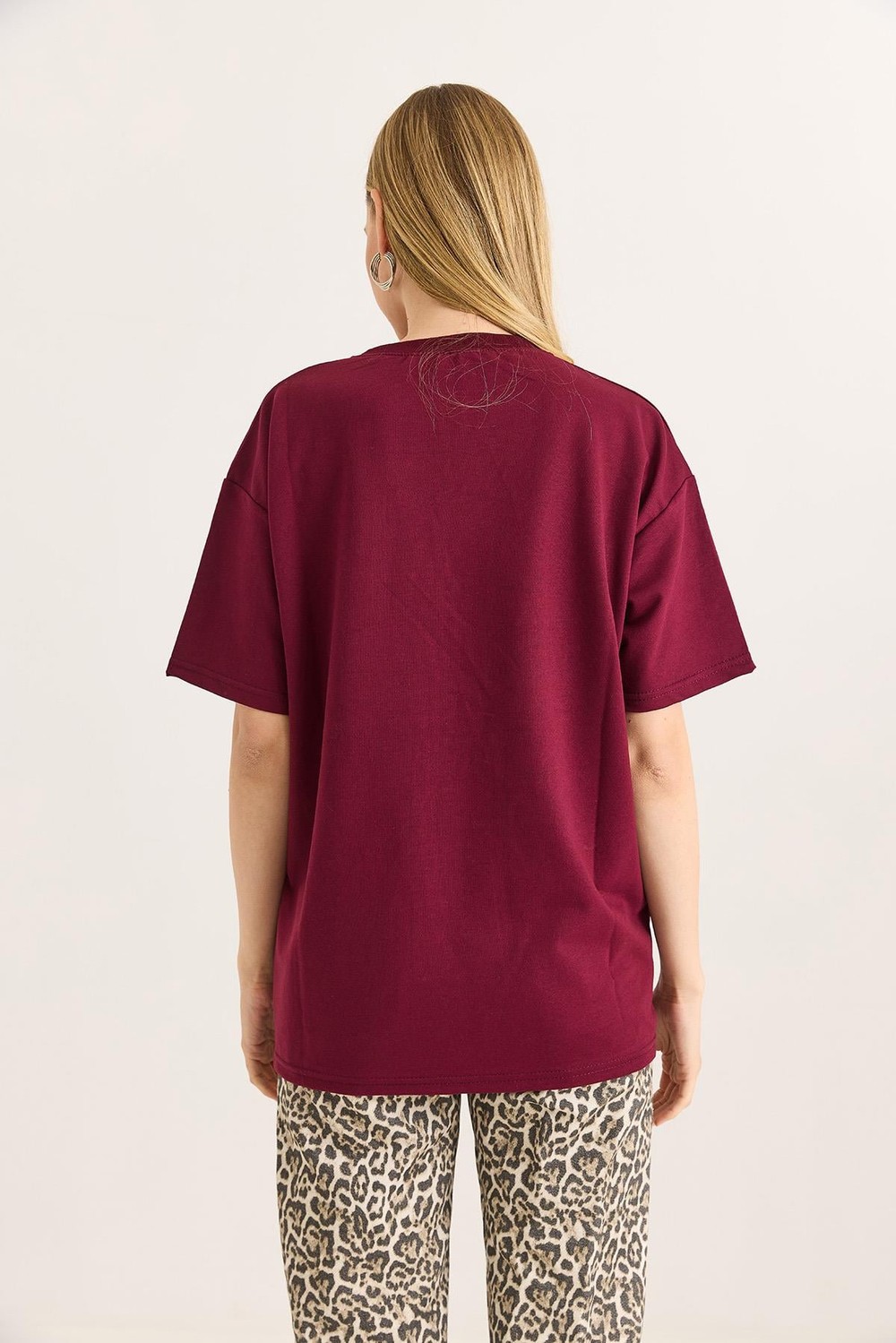 Baskılı Oversize Tshirt Bordo