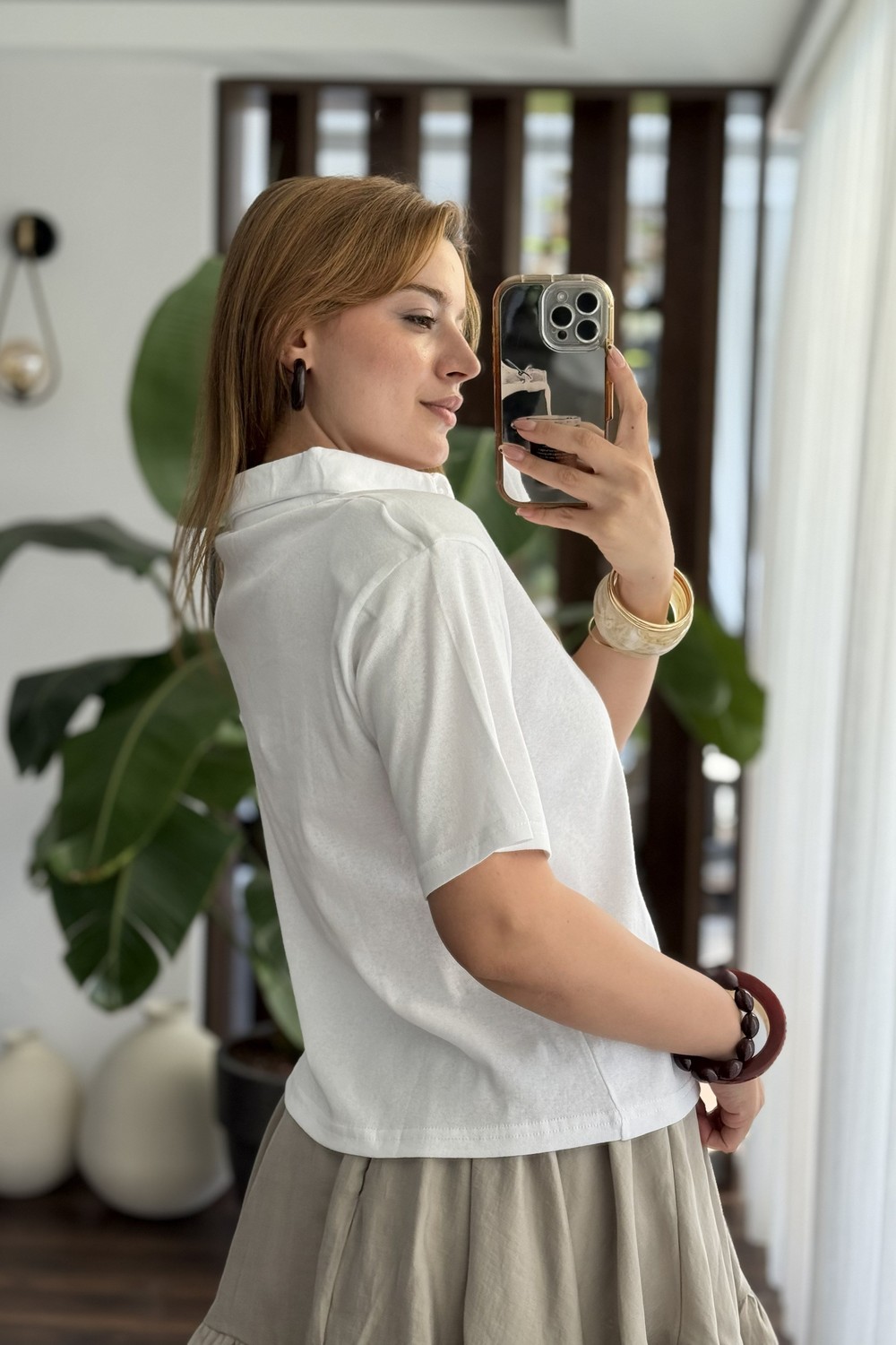 Kadın Vatkalı Polo Yaka Tshirt Beyaz
