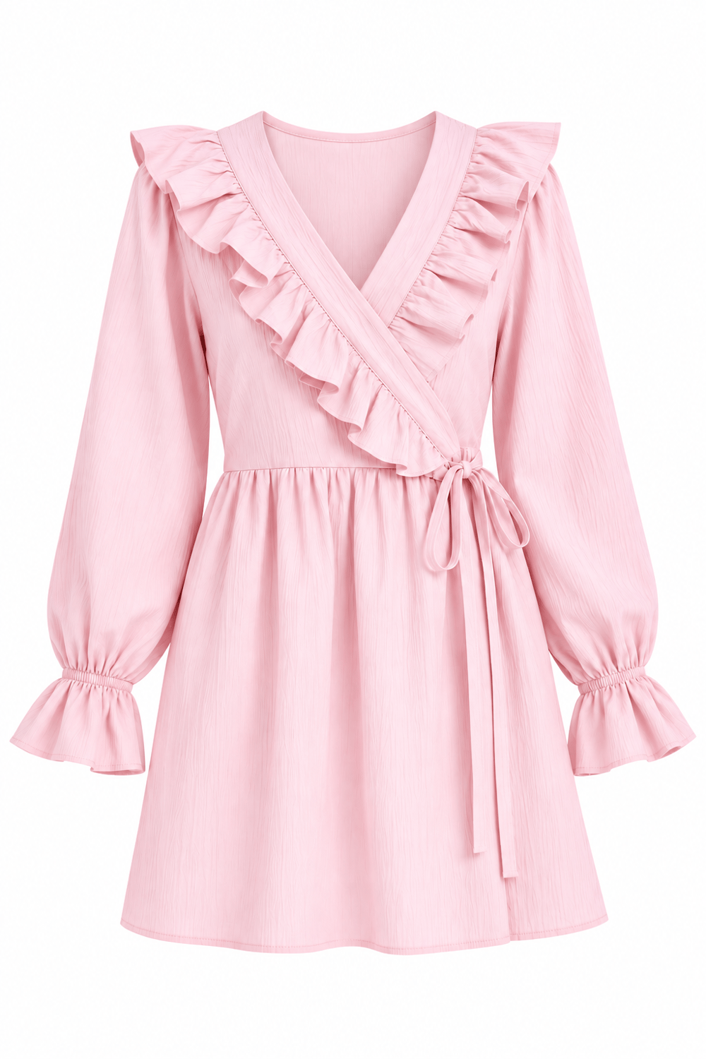 Fırfır Detaylı Bağlamalı Tunik Pembe
