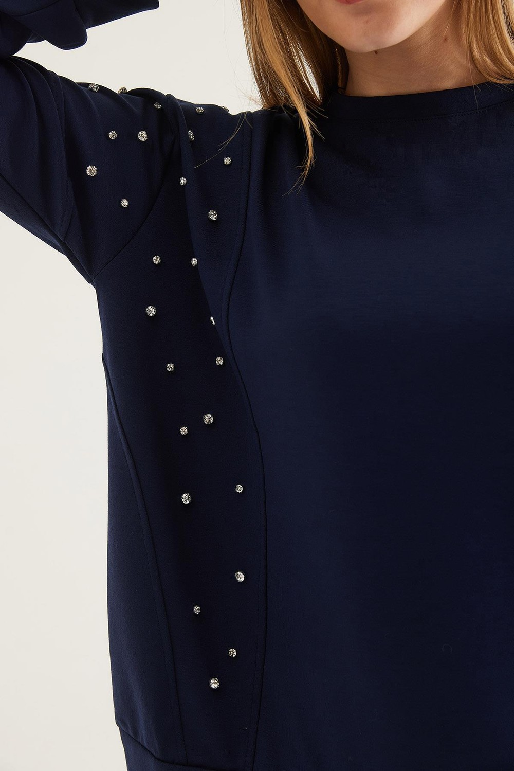 Taş Detaylı Modal Sweatshirt Lacivert