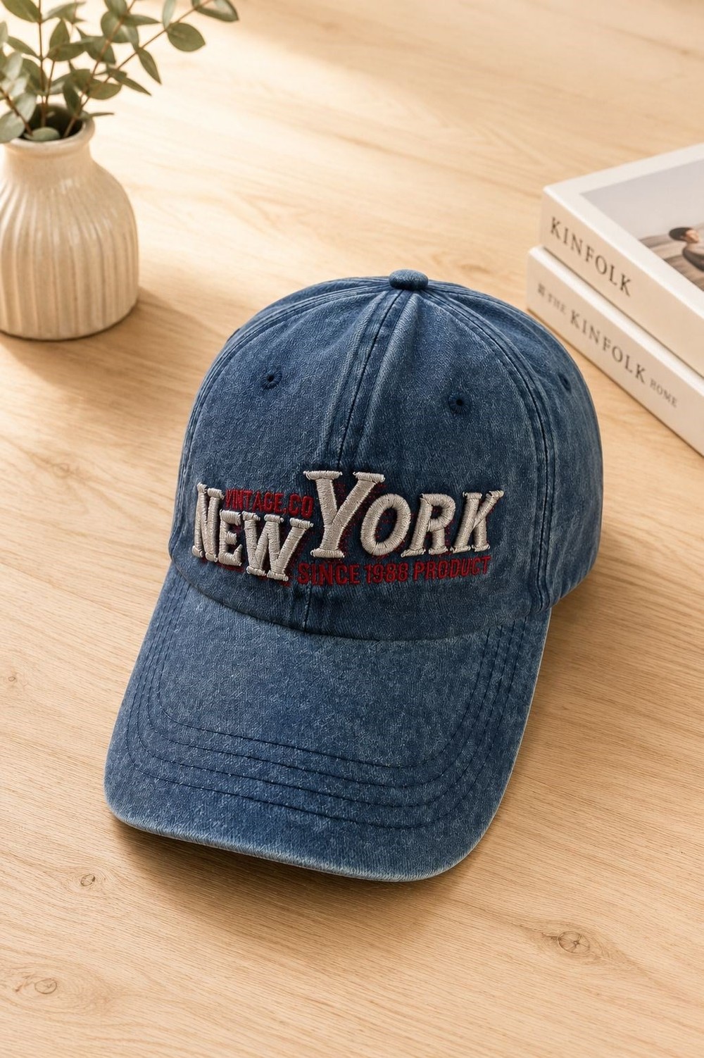 Kadın New York Nakışlı Yıkamalı Şapka Lacivert