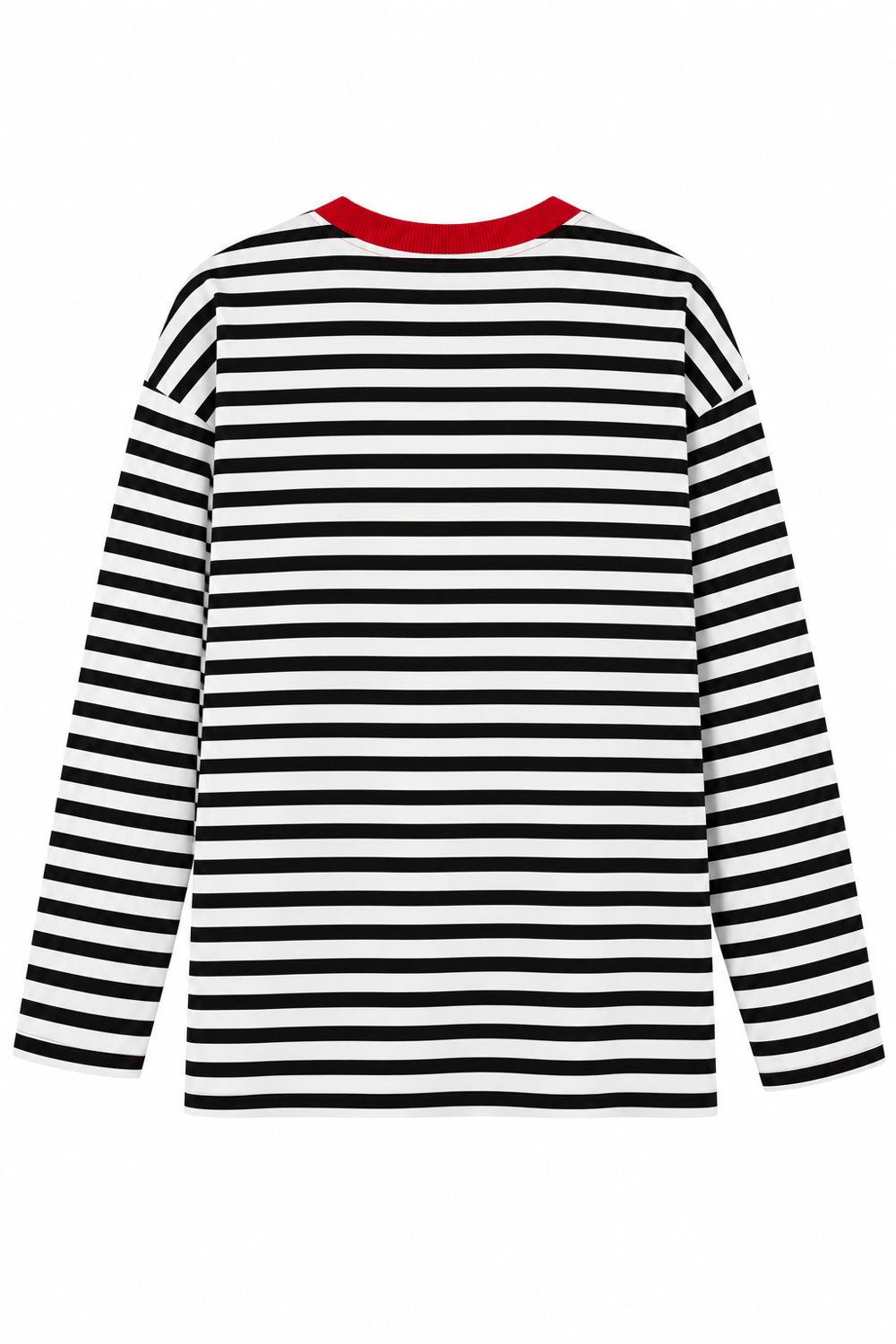 Kadın Bisiklet Yaka Baskılı Çizgili Sweatshirt Siyah