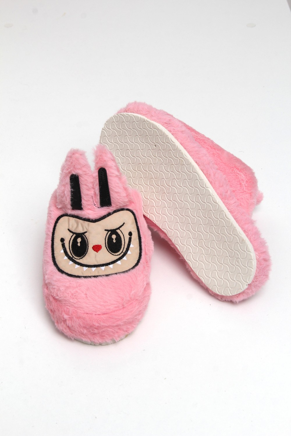 Figürlü Peluş Ev Terliği Pembe