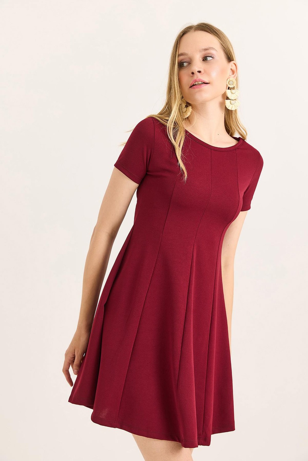 Trend Mini Kloş Elbise Bordo