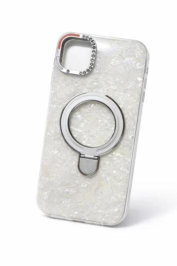 İphone 16 Pro Max Uyumlu Magsafe Dönebilen Halkalı Kılıf Beyaz