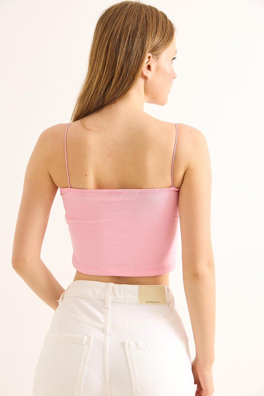 İp Askılı Crop Bluz Pembe