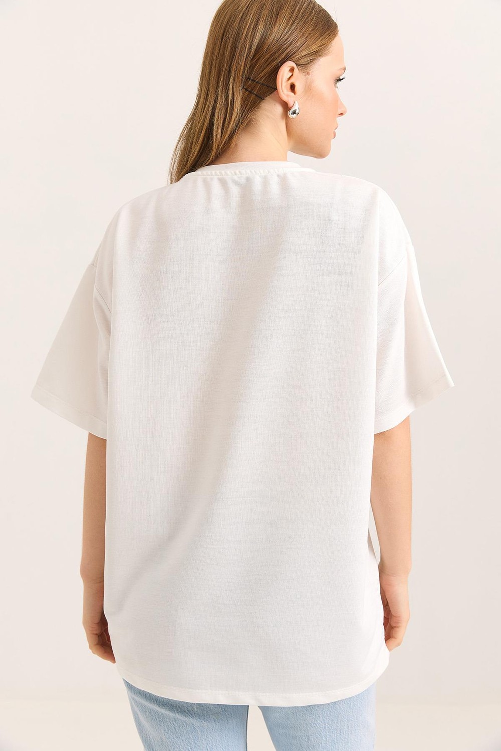 	Oversize İki İplik Brooklyn Baskılı Ekru Tshirt