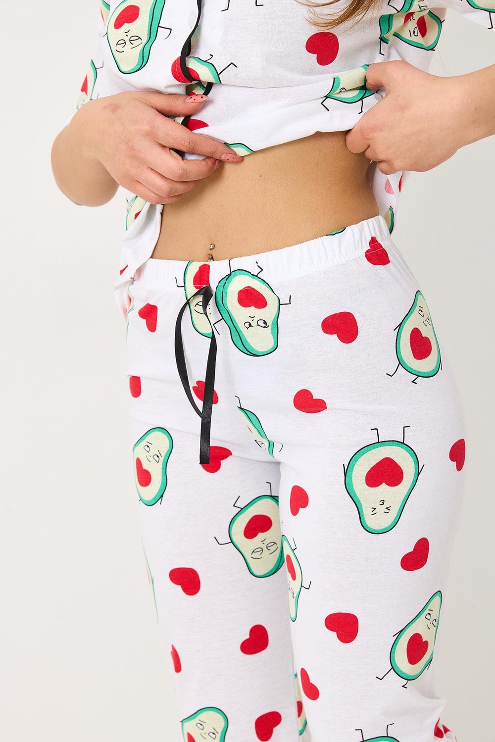Kadın Kısa Kollu Avokado Baskılı  Düğmeli Pijama Takımı  Beya