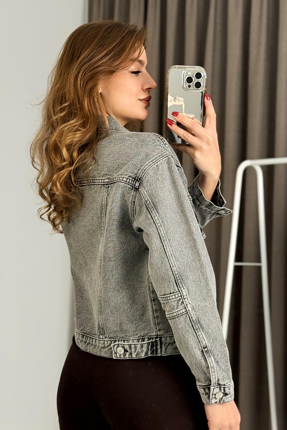 Kadın Çift Cepli Kısa Kot Ceket Gri