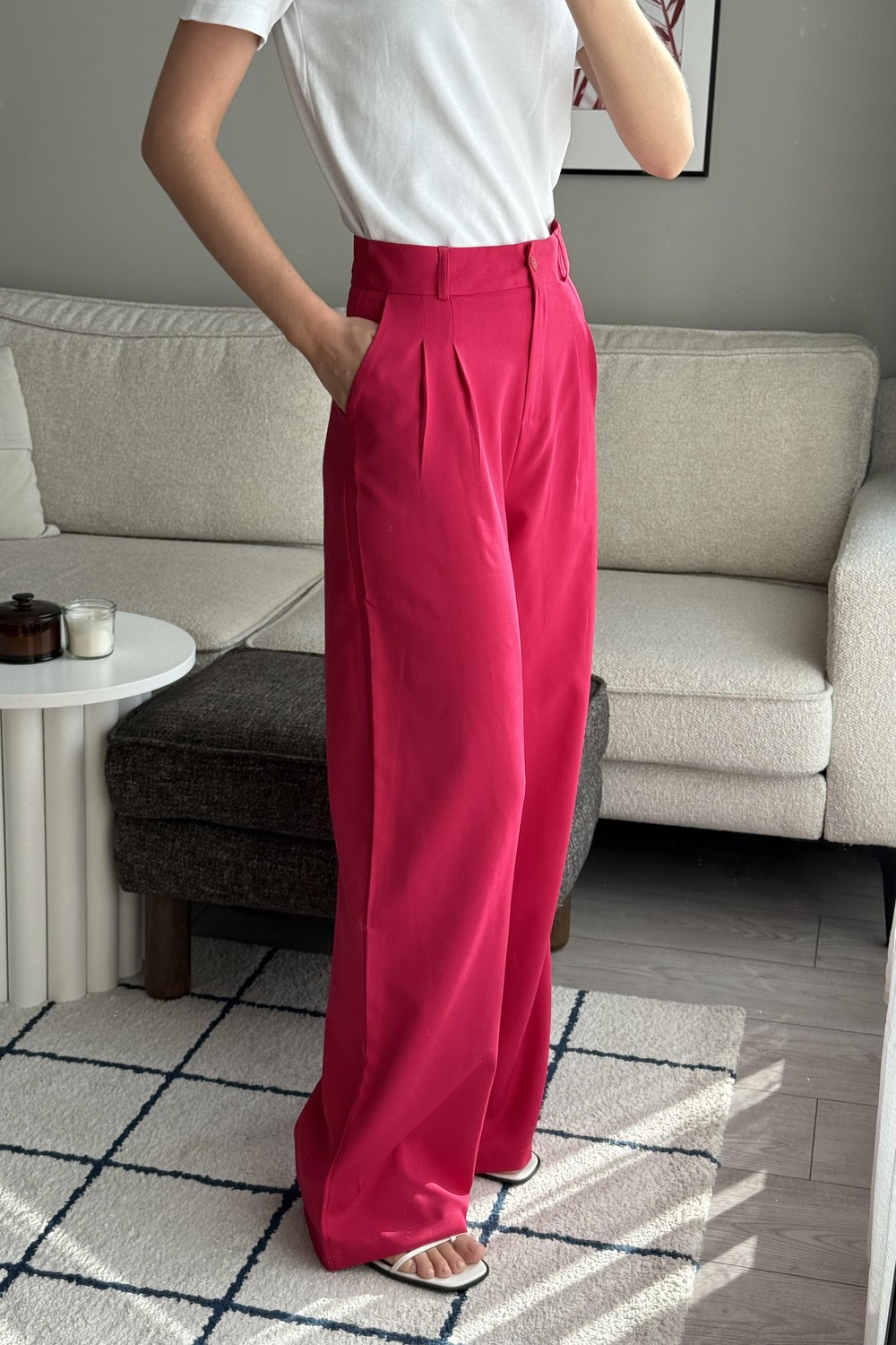 Yüksek Bel Bol Paça Pantalon Nar