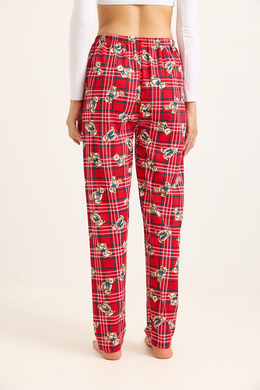 Beli Lastikli Pijama Ayıcık Desenli Pijama Altı Kırmızı