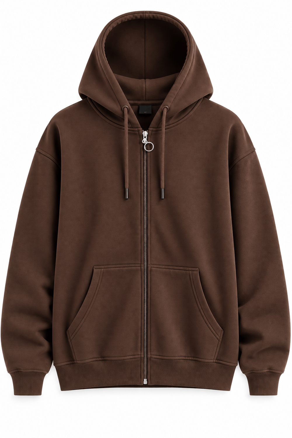 Kapüşonlu Fermuarlı Cepli Oversize Şardonlu Sweatshirt Kahve