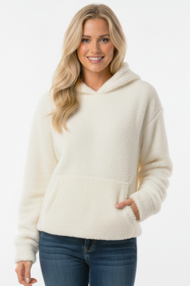 Kadın Kapüşonlu Welsoft Uzun Kollu Ekru Sweatshirt