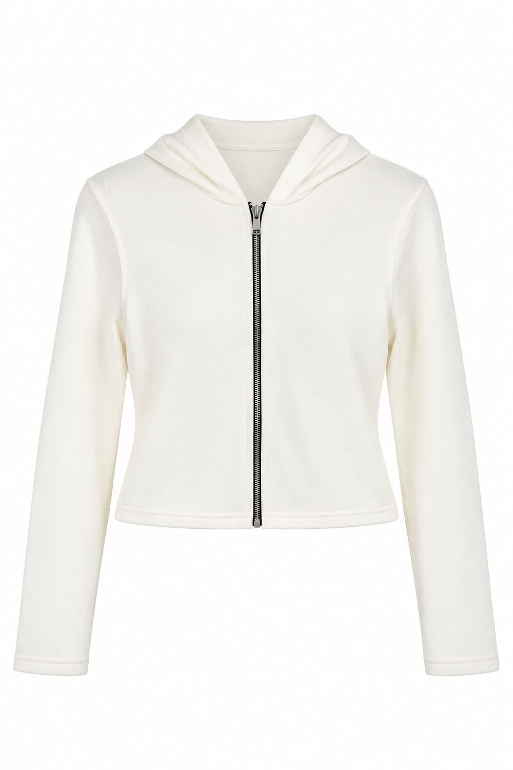 Kadın Fermuarlı Kapüşonlu Cep Detay Crop Sweatshirt Beyaz