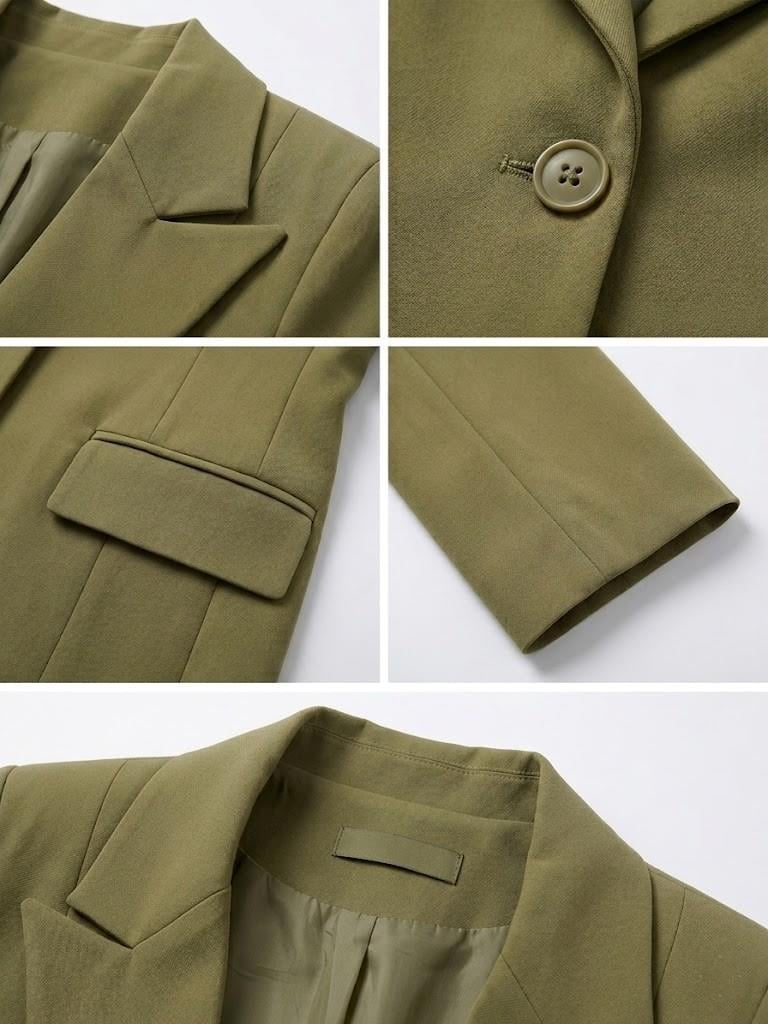 Kadın Kruvaze Yaka Tek Düğmeli  Blazer Ceket Haki