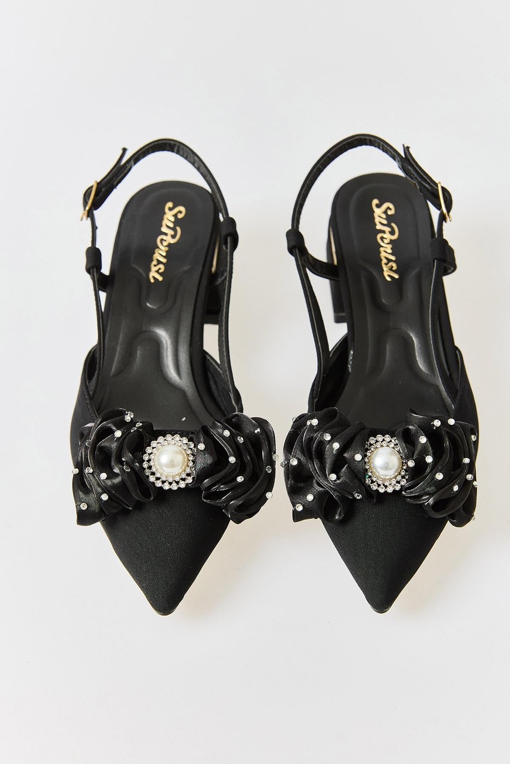 Kadın Büyük Fiyonklu Slingback Kısa Topuklu Ayakkabı Siyah